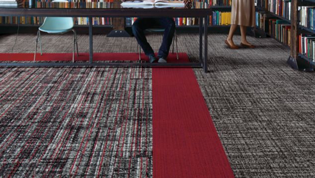 Interface Source Material and Upload plank carpet tile in office common area 